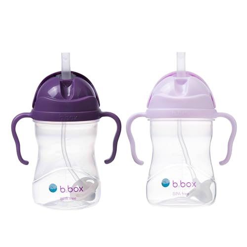 Image of b.box Sippy Cup with Weighted Straw (2-Pack). Leak Proof, Easy Grip. BPA Free & Dishwasher Safe. Ideal for Babies 6m+ to Toddlers (grape + boysenberry, 8oz)