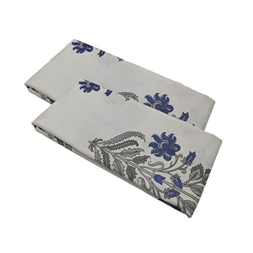 Trance Home Linen 100% Cotton 16x32 inch 200TC Pipe-in Bolster Cover | Round Bed Side Long Bolster Pillow Cover to fit 24" Length 9" Dia | Pack of 2 Bolster Cover only (16x32 inch, Aangan Blue)