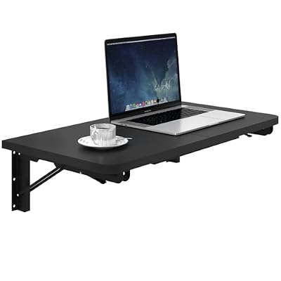 TEAMIX Wall Mounted Folding Table, Black Floating Desk for Small Spaces