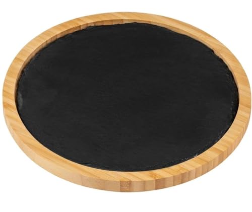 Genérico Bandeja de madera de bambú de 33 cm con pizarra natural