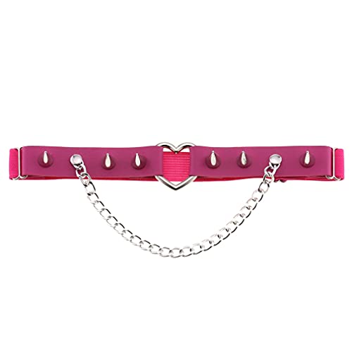Women Girl Leather Heart Garters Leg Ring Belt Punk Studded Chain Elastic Thigh Ring Garters Adjustable Rose Red #TOP2