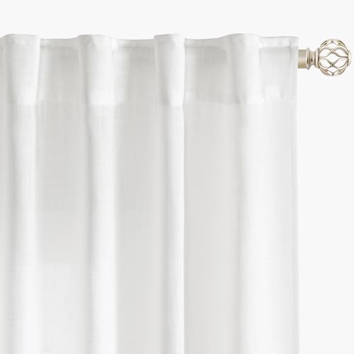 Size 52x96 Color White Soft White Semi Sheer Textured Linen Curtains 96 Inches Length Long, 2 Panels Set for Bedroom Dining Living Room,Back Tab,Rod Pocket,Clip Rings Light Filtering Window Drapes,W52 x L96