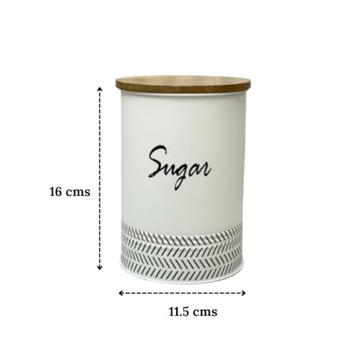 Image of JISCOVERY Airtight Tea, Sugar & Coffee Container Set of 3| Metal Storage Canister with Wooden Lid for Kitchen| Storage Box for Kitchen Counter Top| 1300 ML| White