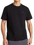 Reebok Men’s Embroidery Crewneck T-Shirt, Standard Fit, Lightweight Stretch Cotton-Blend Jersey Fabric, Black, Medium