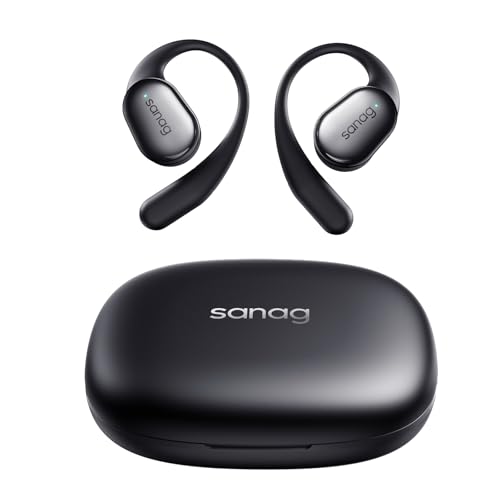 SANAG C16S Open Fit for Open-Ear True Wireless Bluetooth Headphones with Microphone, Earbuds with Earhooks, Sweat Resistant, Fast Charging, 56HRS Playtime (Black)