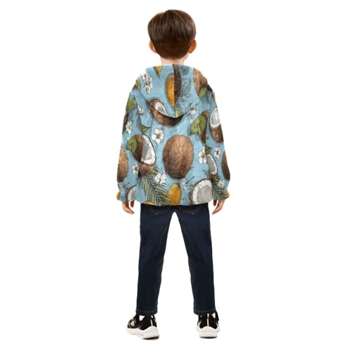 Tropical Coconut Floral Design Toddler Fleece Jacket Girl Boys Hooded Fleece Jacket Coat Warm Outwear Zip-up 3-10T4