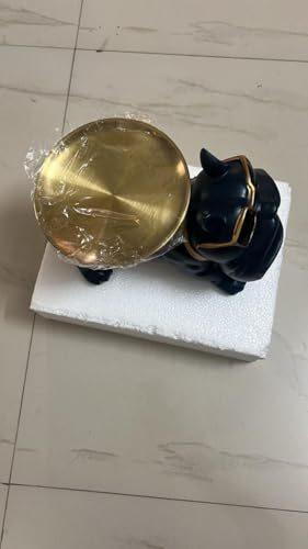 Image of Bulldog Resin Storage Tray | Decorative Dog Statue with Sunglasses | Multifunctional Remote, Key & Coin Holder for Home, Office, Entryway, or Living Room Decor (Blue)