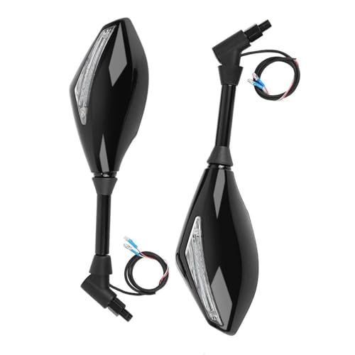 Image of 10mm Glossy Black LED Turn Signals Side Rearview Mirrors For Universal for Bike (Bike Mirror Indicator)