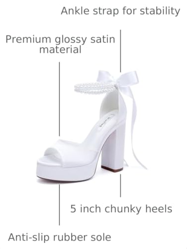 Image of High Heel Platform Bridal Shoes Pearl Heels Wedding Shoes for Bride Platform Heeled Wedding Sandals