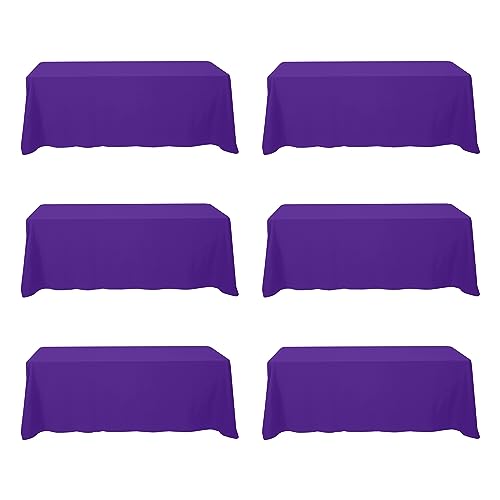Image of BRILLMAX 6 Pack Purple Tablecloths 90 x 156 Inch for 8ft Rectangle Tables - 150 GSM Polyester Fabric, Floor Length Drop, Water, Stain & Wrinkle Resistant Cloth Cover for Wedding Reception Banquet