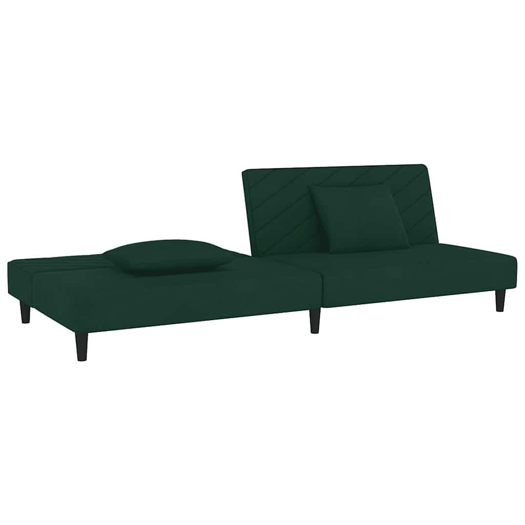 Sofá cama de 2 plazas con 2 cojines de terciopelo verde oscuro, sofá convertible en cama doble con marco de madera, versátil para sala de estar, cine en casa, oficina