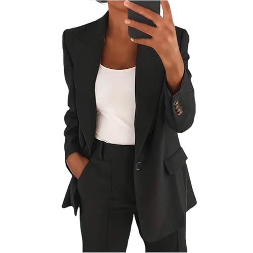 Blazer Mujer con Bolsillo con Ajuste Chaqueta Mujer Entretiempo De Negocios Elegante Blazer Otoño Manga Larga Oficina Traje Chaqueta Clásico Invierno 2#Negro M