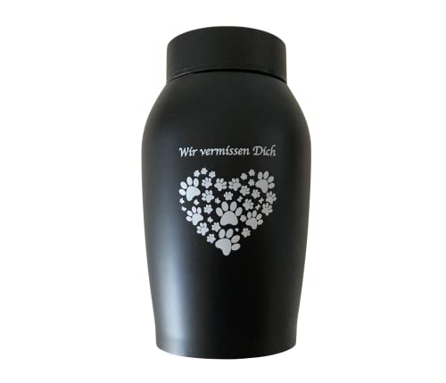 Petpets® Tierurne/Gedenkurne 500 ml Wir vermissen Dich Hund, Katze, Schwarz, Edelstahl, Einäscherung, Gedenkstätte, Urnengrab Asche, Andenken