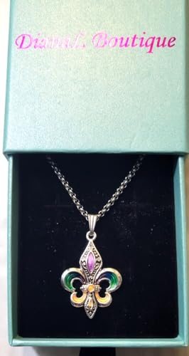 DianaL Boutique Fleur De Lis Mardi Gras Pendant Necklace with 18" Stainless Steel Chain Gift Boxed Fashion Jewelry2