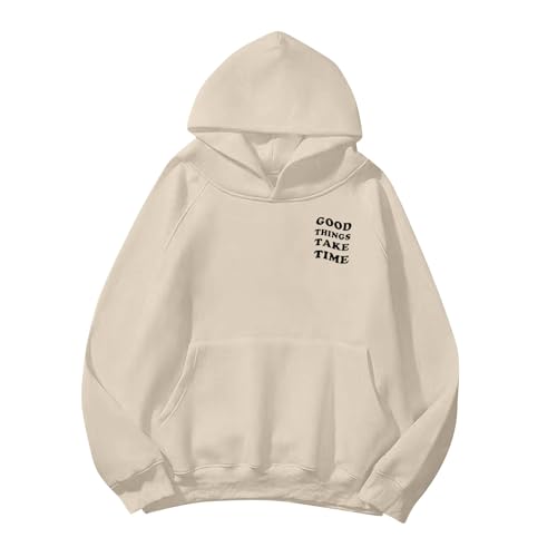Pull streetwear hommes ample beige sweat à capuche confortable imprimé