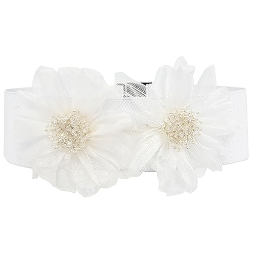 Women's Double Rose-Flower Sheer Waist Belts Elastic Stretch Wide Corset for Elegant Sweet Wedding Dress2