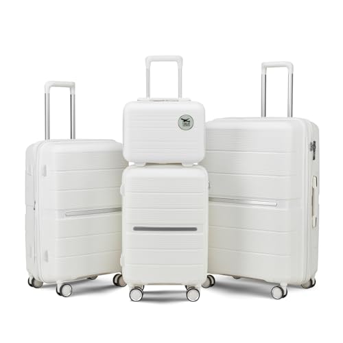 Luggage Sets 4 Piece(14/20/24/28) PP Lightweight & Durable Expandable suitcase (White)