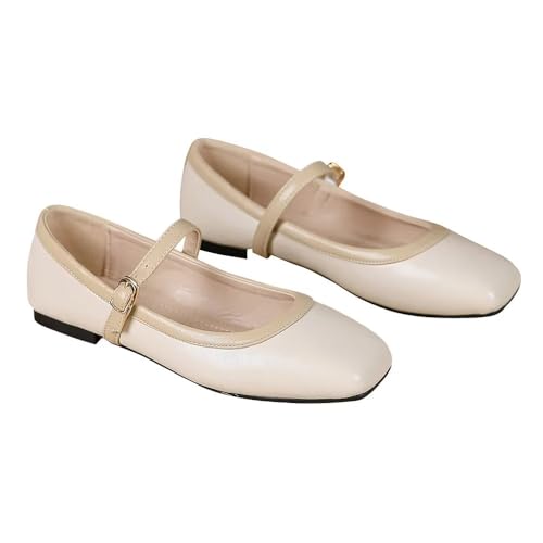 TN TANGNEST Ballet Flats for Women Soft Leather Ankle Buckle Shoes Comfortable Square Toe Mary Jane Flat 202