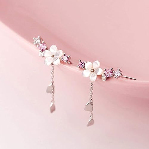 Couleur Argent Mode Fleur Fleurs de Cerisier Conception Dame Femmes Boucles d'oreilles Goutte Bijoux Cadeau