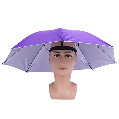 Zerodis 27Inch Umbrella Cap, Adult Fishing Umbrella Hat Water Resistance Foldable Sun Hat Headwear Rainy Sunny Day Headband for Outdoor Fishing Hiking Beach, Purple