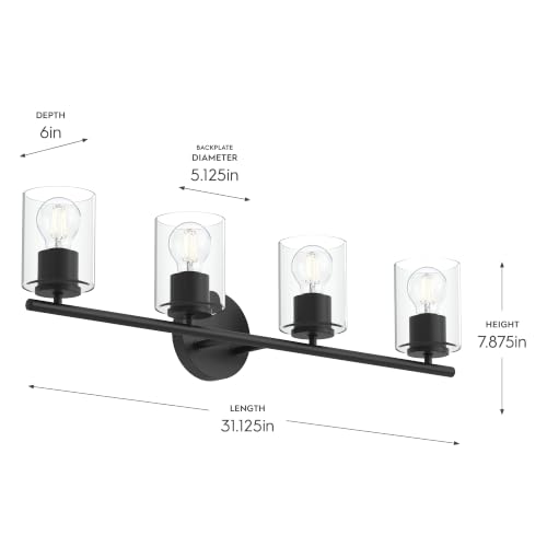 Image of Progress Lighting Replay 31.125 Inch 4-Light Vanity Light, Transitional, Black with Clear Glass Shades, (7.875 inch H x 31.125 inch W x 6 inch D), P300584-031