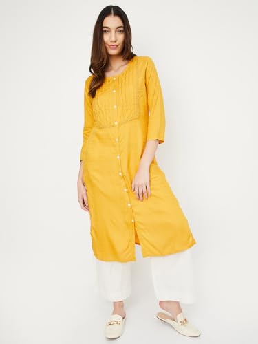 Image of Max Women's Rayon Regular Fit Dobby Regular Kurta