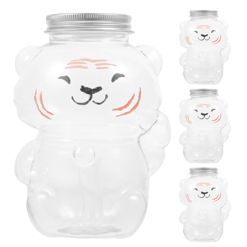 HOLIDYOYO 4Pcs Plastic Jar Empty Tiger Shaped Bottle with Sealed Caps Candy Milk Tea Drinks Containers for Making Candy Presents DIY Decoration
