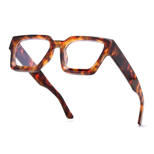 Image of FEISEDY Retro Blue Light Blocking Glasses for Women Men 90s Classic Rectangle Frame Thick Chic Computer Eyeglasses B2383R