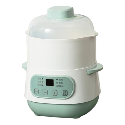MLTUN MAKAN 電気シチューポット、全自動家庭用セラミック多機能防水燕の巣スープポット、ヘルシー、自動タイマー、防水、簡単調理、保温モード、コンパクト、一人用、グループ調理、寮、オフィスに最適 (グリーン,蒸し器あり)