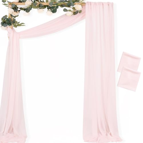 Image of MLMC Blush Pink Wedding Arch Draping Fabric 2 Panels 29 inch x 20 FT Extra Long Gauze Drapes Sheer Backdrop Curtains 6.6 Yards Outdoor Drapery Panels for Wedding Baby Shower Party Ceiling Decoration