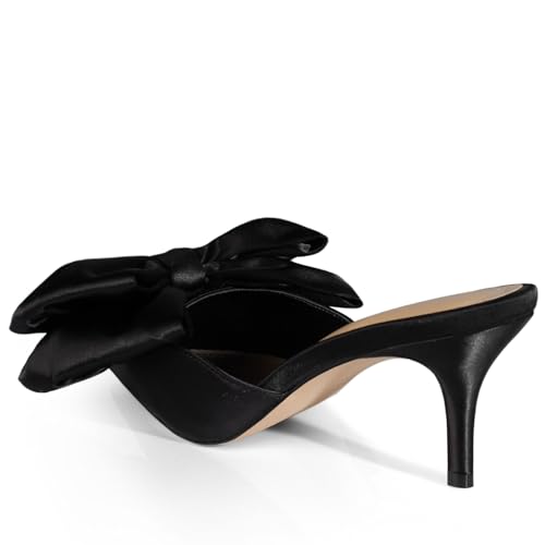 iadore Women's High Heel Sandals, 3'' Satin Closed Pointed Toe Oversized Bow Slip-on Stiletto Slippers Party Prom Casual Dress Mules4