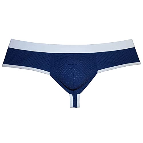 OROCOJUCO Mens Breath Holes Bikini Underwear Cheeky Boxer Briefs Extra Skimpy Brazilian Bikini Pouch Trunks Navy Blue XL, OR141