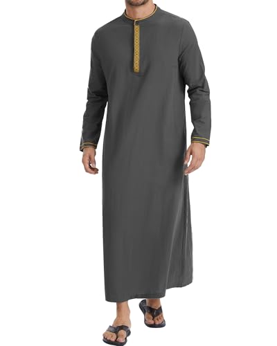 YAOHUOLE Islamic Men Thobe Arabic Thobe for Men Muslim Prayer Caftan Dark Gray L