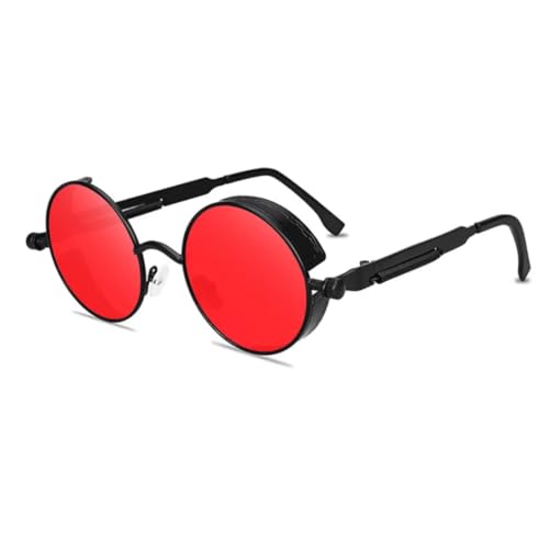 Lunettes de soleil punk rétro rondes en métal noir et rouge pour affirmer son identité