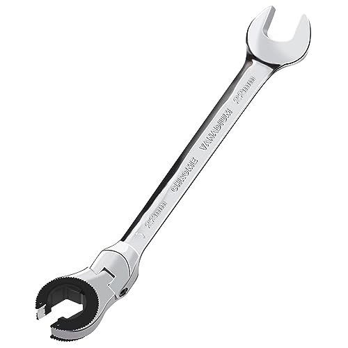LOSCHEN 1PC 22mm Open Flex-Head Ratcheting Wrench, Metric Ratcheting Spanner with 72 Teeth, Chrome Vanadium Steel Tubing Ratchet Spanner