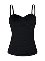 Ocean Blues Damen Tankini Oberteil mit abnehmbaren Trägern und Bauchkontroll Raffung Bikini Top für Strand und Pool in Schwarz Größe L