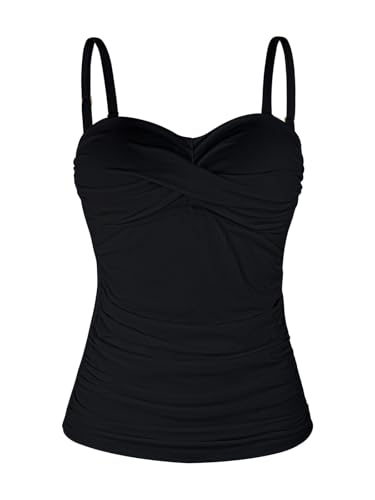 Ocean Blues Womens Black Twist Bandeau Swimsuit Top Ruched Tummy Control Tankini Top Size Large