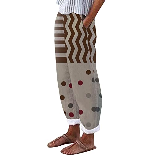 Hanaturu Pantalones de lino para mujer, verano, casual, talle alto, estrecho, estampado de mariposas, pantalones de yoga, cintura elástica, pantalones de chándal ligeros para mujer con bolsillos, 03