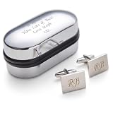Personalised Cufflinks with Chrome Case - Engraved with Your Custom Text - Gifts for Men Wedding Him Husband Bridegroom
