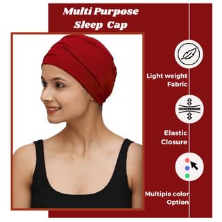 Image of The Headscarves Women Silky Soft Bamboo Viscose Sleep Cap for Hair Loss Chemo Headwear Skull Cap Free Size (Multicolor) (HS3 Multicolor)