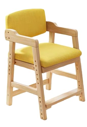 yarunchuangding 子供用テーブルチェア子供用椅子6段シート6段フットレスト2段背もたれおしゃれ木製学習椅子簡単組み立てやすく成長に合わせて高さ調節できるファミリービジネスダイニング (イエロー,(46*48*78)綿麻布(取り外し可能)) [