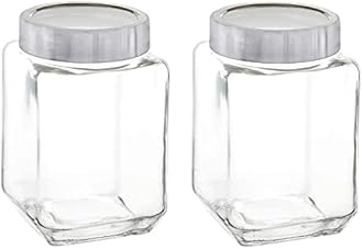 Vency Piramal Glass Cubical Square Transparent Glass Jar with Lid & Containers for Kitchen Pantry, Snacks, Masala, Jams, Pickles, Cookies, Dry Fruits, Coffee Beans Storage with Lid, 1.8 Ltr, Set of 4