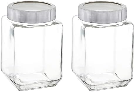 Vency Piramal Glass Cubical Square Transparent Glass Jar with Lid & Containers for Kitchen Pantry, Snacks, Masala, Jams, Pickles, Cookies, Dry Fruits, Coffee Beans Storage with Lid, 1.8 Ltr, Set of 4