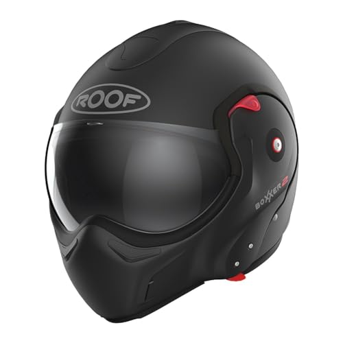 ROOF Casque Boxxer 2 Noir Mat Taille S | | Casques | Système de déverrouillage rapide à cliquet | Plastique | Convient pour cyclomoteur, maxi-scooter, moto,...