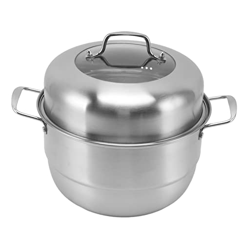 Olla de vapor de acero inoxidable con asas en ambos lados, olla de vapor gruesa multicapa con tapa de vidrio templado (2 niveles)