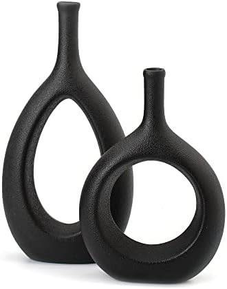 GALOURO Black Décor-Black Vases Home Décor, Table Decorations for Dining Room, Modern Black Home Décor, Centerpiece Table Decorations, Black Living Room Décor, Decoraciones para Salas De Casa