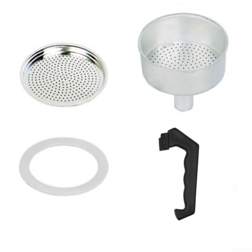 Juego de piezas de repuesto para olla Moka con embudo de aluminio, junta de filtro, mango de sellado para 1, 3, 6, 9, 12 tazas, cafetera, café expreso, estilo italiano (12 tazas)