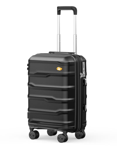 MGOB Carry On Luggage 22x14x9 Airline Approved 20 Inch Ultra Lightweight Hardshell Suitcase with 8 Spinner Wheels & TSA Lock Fits United Delta American Airlines Overhead Bins Black