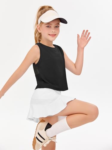 Image of Haloumoning Girls Athletic Tank Tops Kids Sleeveless Crop Tops Mesh Back Workout Cute Sports Shirts 5-14 Years