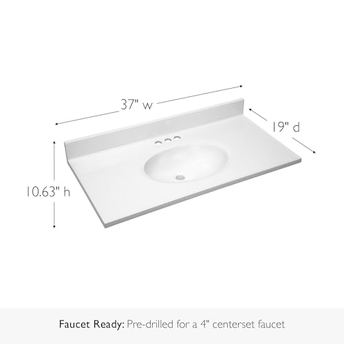Image of Design House 37-In-Wide Vanity Top Sink, 4-In. Backsplash, Cultured Marble, Stain-Resistant, Pre-Drilled Centerset Holes, White, 37.0 In. W x 19.0 In. D x 10.6 In. H, 586206